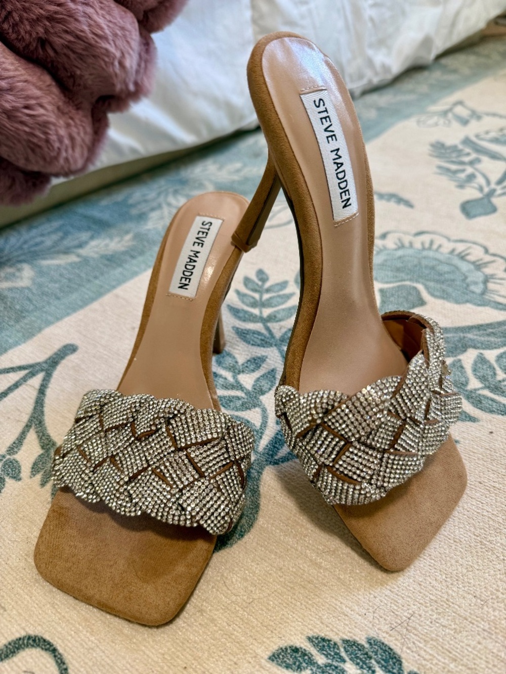 Steve Madden Jazlin Rhinestone Braided Heels – Tan – Size 6.5